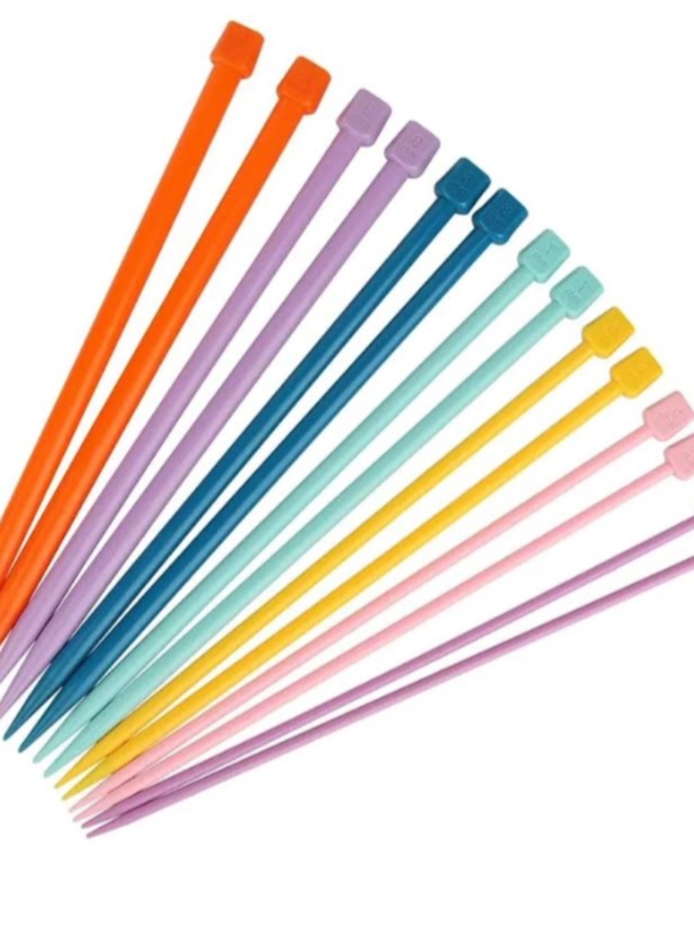 Lot Of 14 plastic Knitting Needles Various Sizes (new sz 4-10)